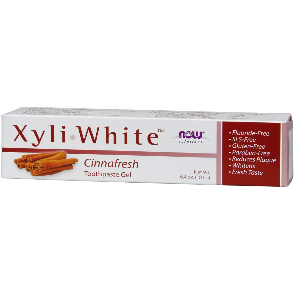 NOW Foods XyliWhite CinnaFresh box and tube on white background