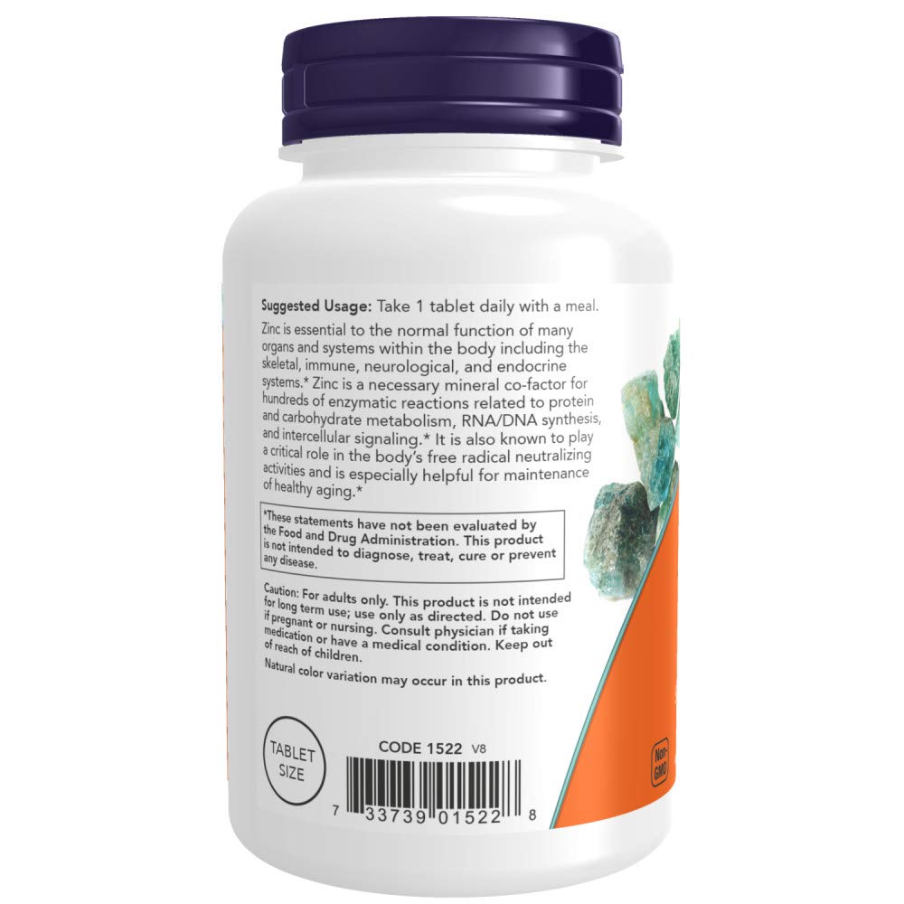 Overview of Now Foods Zinc 50 mg packaging