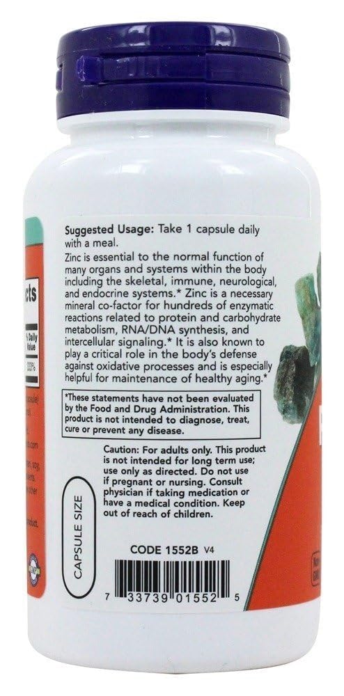 Close-up of NOW Foods Zinc Picolinate bottle and cap