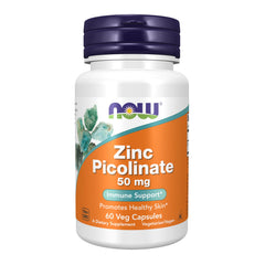 NOW Foods Zinc Picolinate 50 mg bottle with 60 vegan capsules