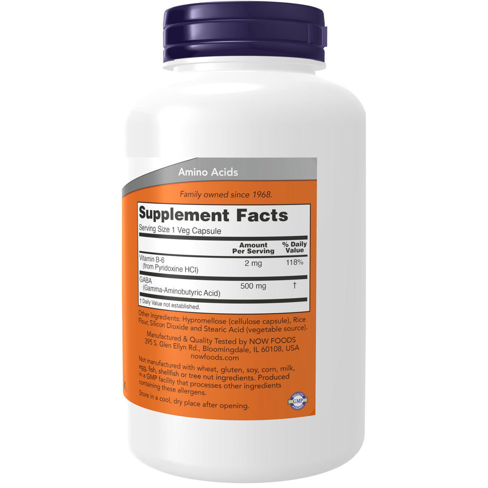 NOW GABA 500 mg bottle back label
