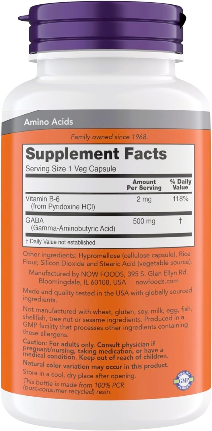NOW GABA 500 mg bottle side view