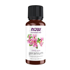 NOW Geranium Essential Oil bottle front view - 1 oz