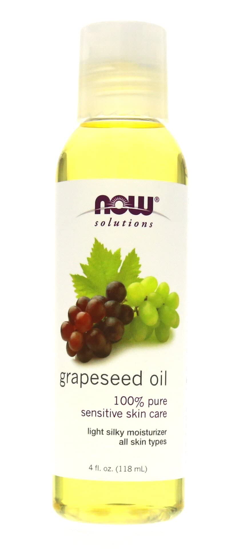 NOW Grape Seed Oil pour action, smooth texture for quick skincare routines.