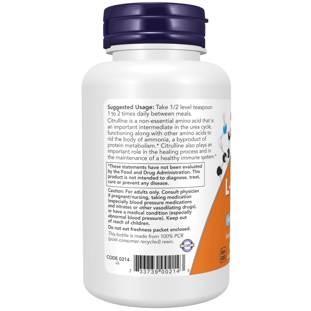 Ingredients panel for NOW L-Citrulline Pure Powder