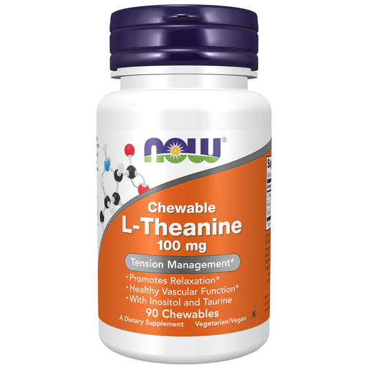 NOW L-Theanine 100 mg with Inositol and Taurine Berry Chewables bottle