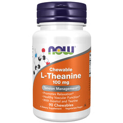 NOW L-Theanine 100 mg with Inositol and Taurine Berry Chewables bottle