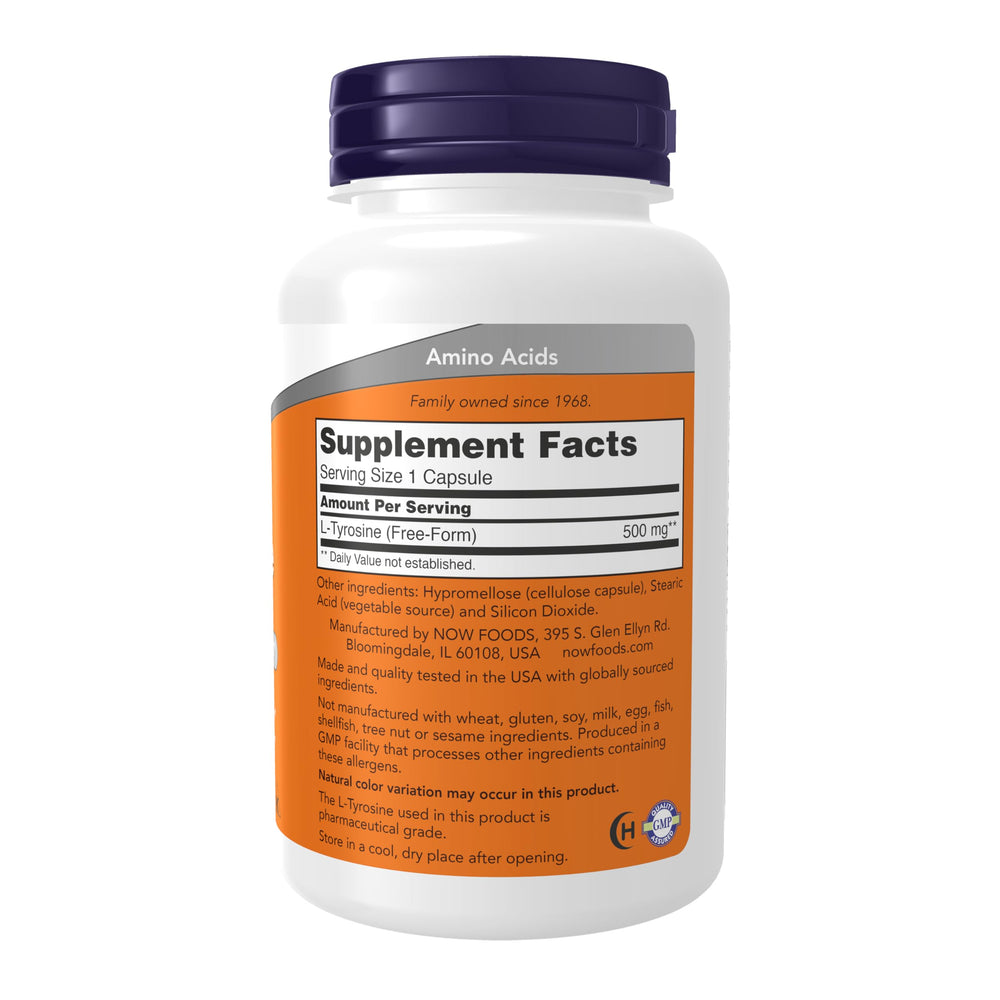 L-Tyrosine 500 mg capsules in bottle
