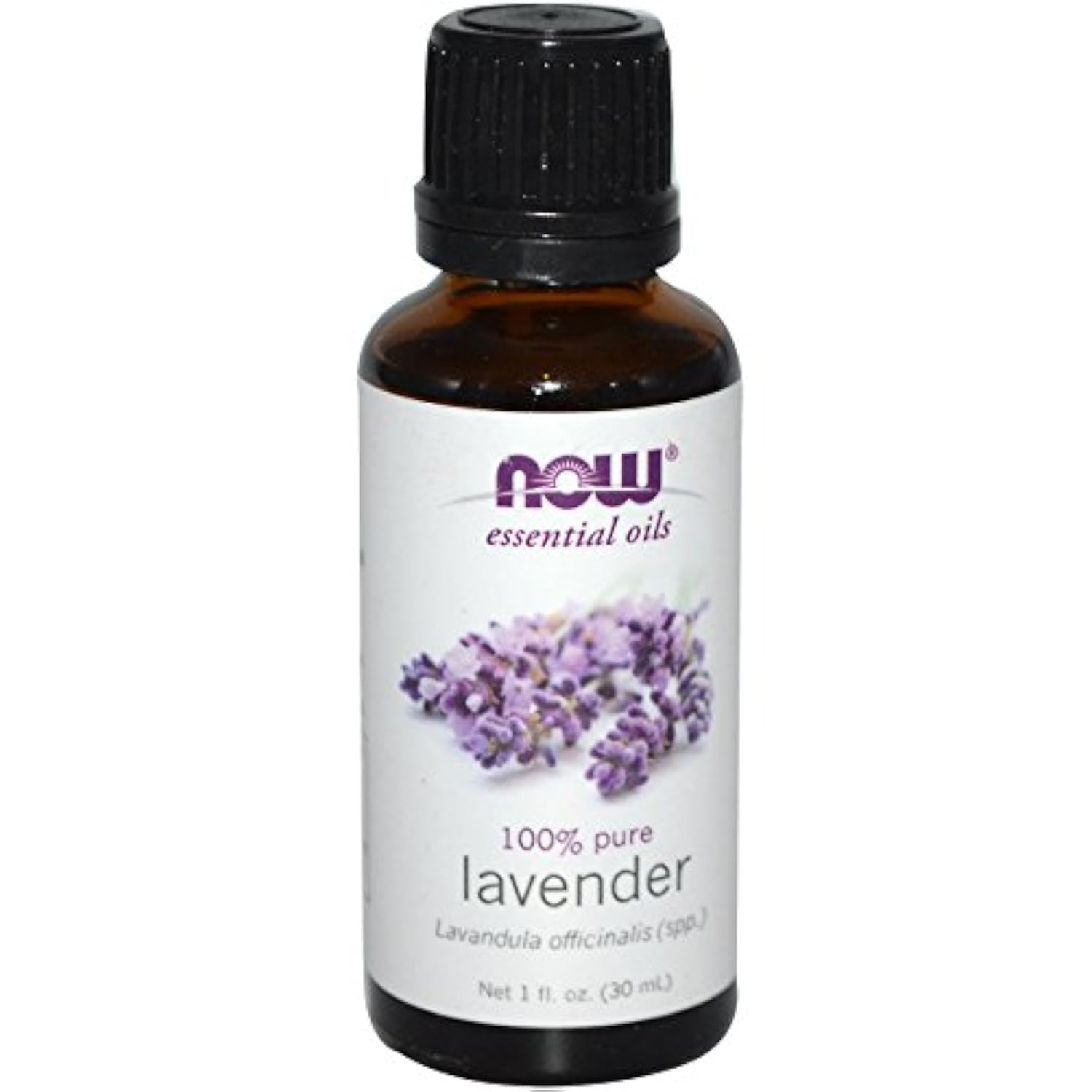 NOW Lavender Essential Oil bottle with diffuser in background