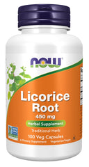 NOW Licorice Root 450 mg bottle with 100 vegan capsules