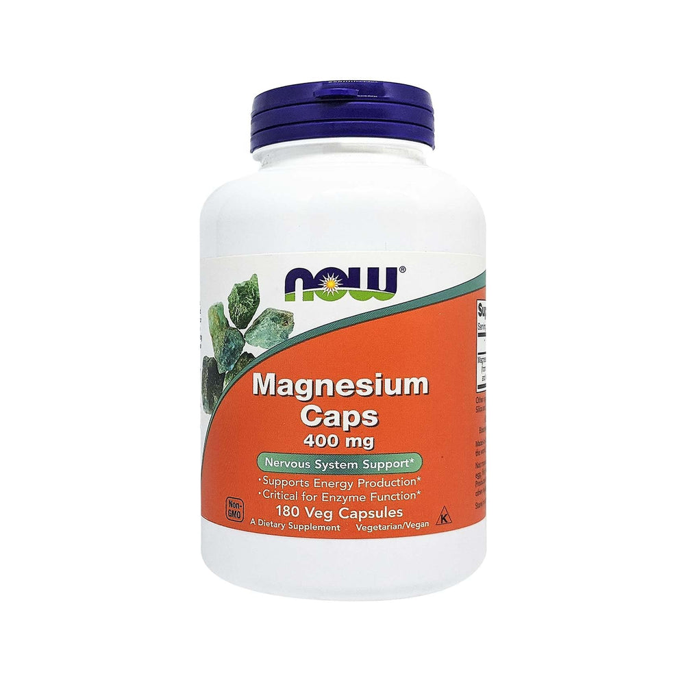 NOW Foods Magnesium 400mg bottle front view - 180 vegan capsules