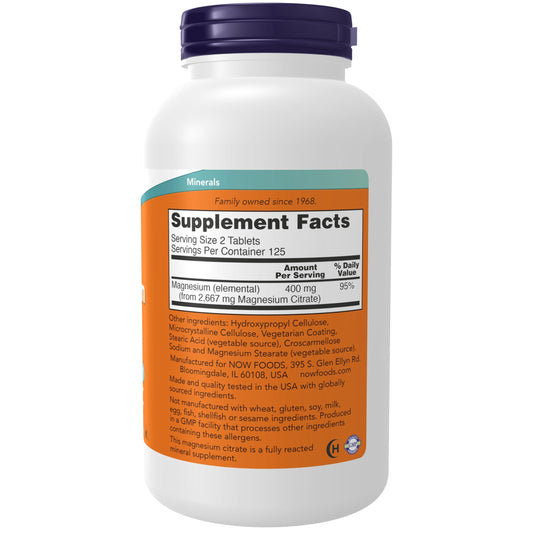 NOW Magnesium Citrate 200 mg bottle side view