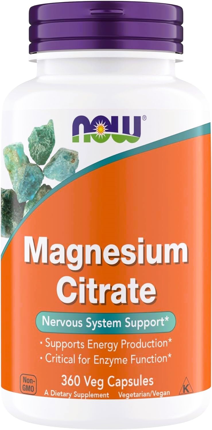 NOW Magnesium Citrate 360 Vegetarian Capsules bottle label