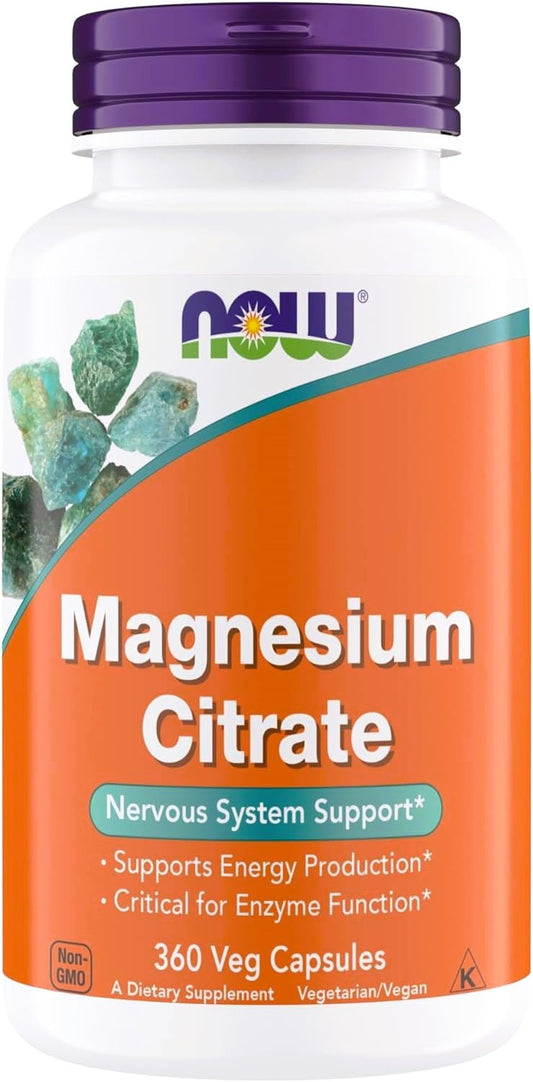 NOW Magnesium Citrate 360 Vegetarian Capsules bottle label
