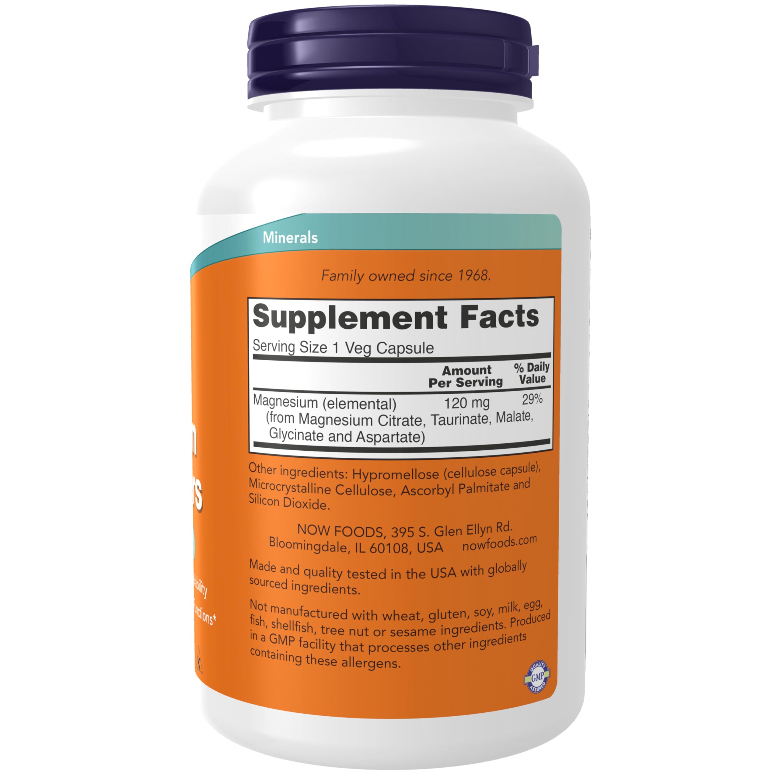 NOW Foods Magnesium Transporters label highlighting five forms of magnesium