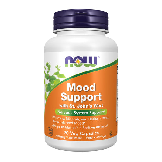 NOW Mood Support hero image featuring St. John's Wort and 90 vegan capsules