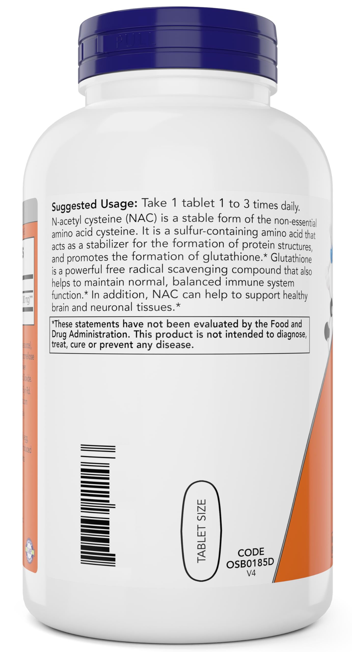 NAC 1000 mg nutrition label