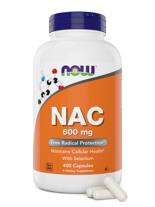 NOW Foods NAC 600 mg 400 capsules with Selenium bottle label