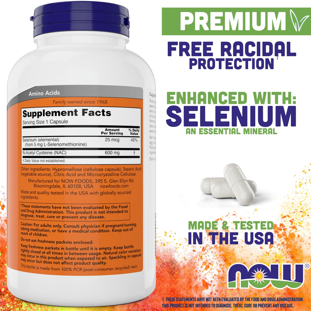 Close-up of NAC 600 mg capsules with Selenium