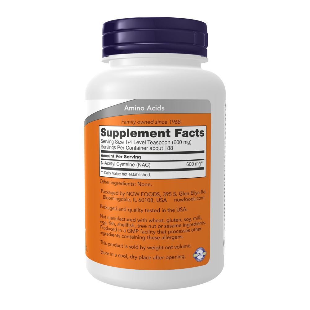 NAC 600 mg powder jar open with scoop