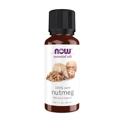 NOW Nutmeg Essential Oil 1oz bottle labeled Energizing Aromatherapy