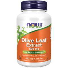 NOW Foods Olive Leaf Extract 500 mg bottle, 120 vegan capsules