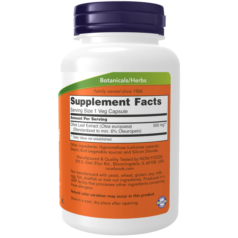 NOW Foods Olive Leaf Extract label showing 6% oleuropein