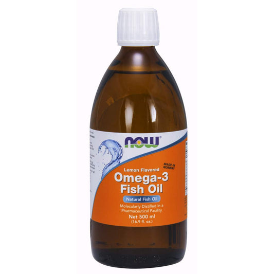 NOW Omega-3 Fish Oil Lemon Flavor bottle, 16.9 oz