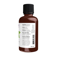 Close-up of NOW Oregano Oil bottle label