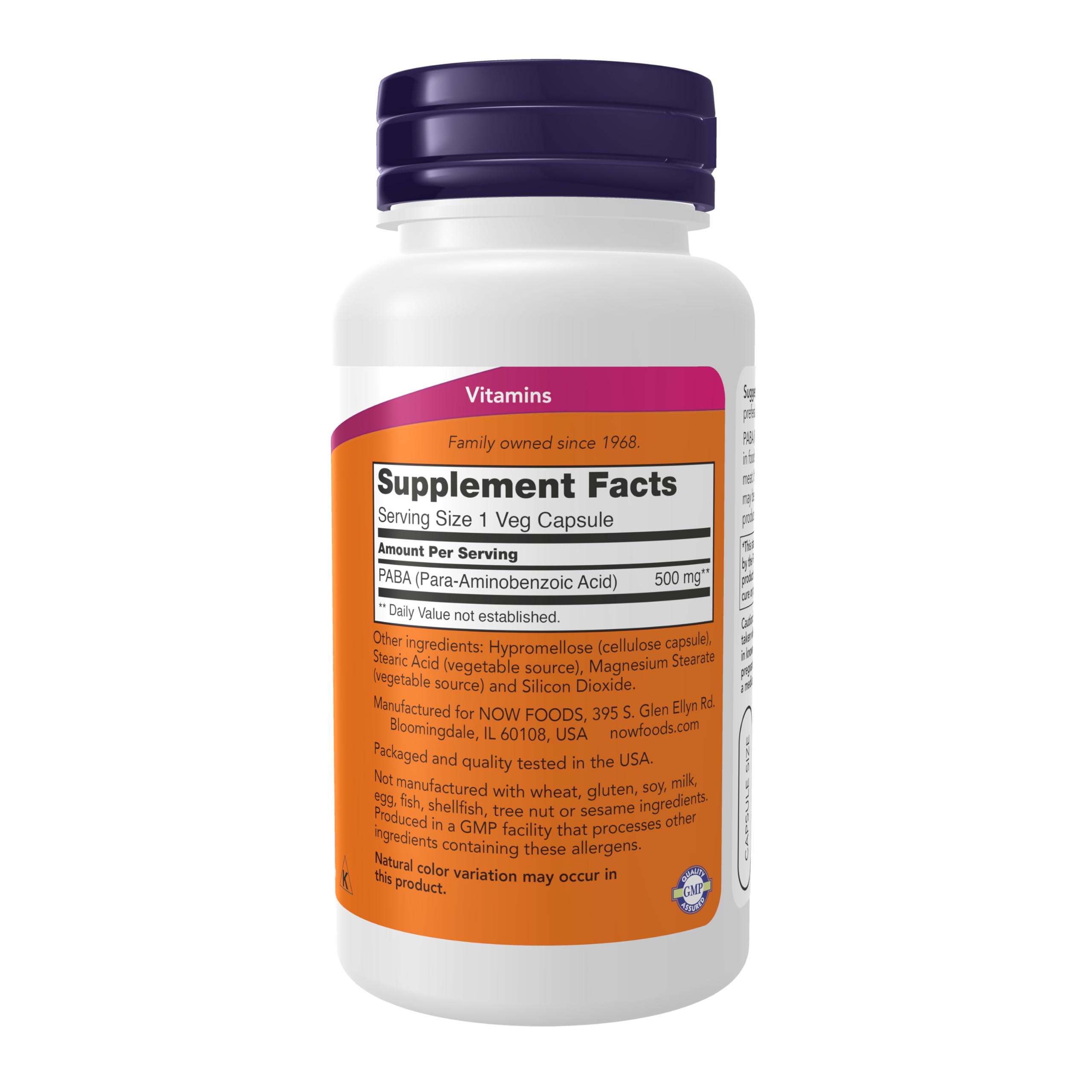 NOW PABA 500 mg product label