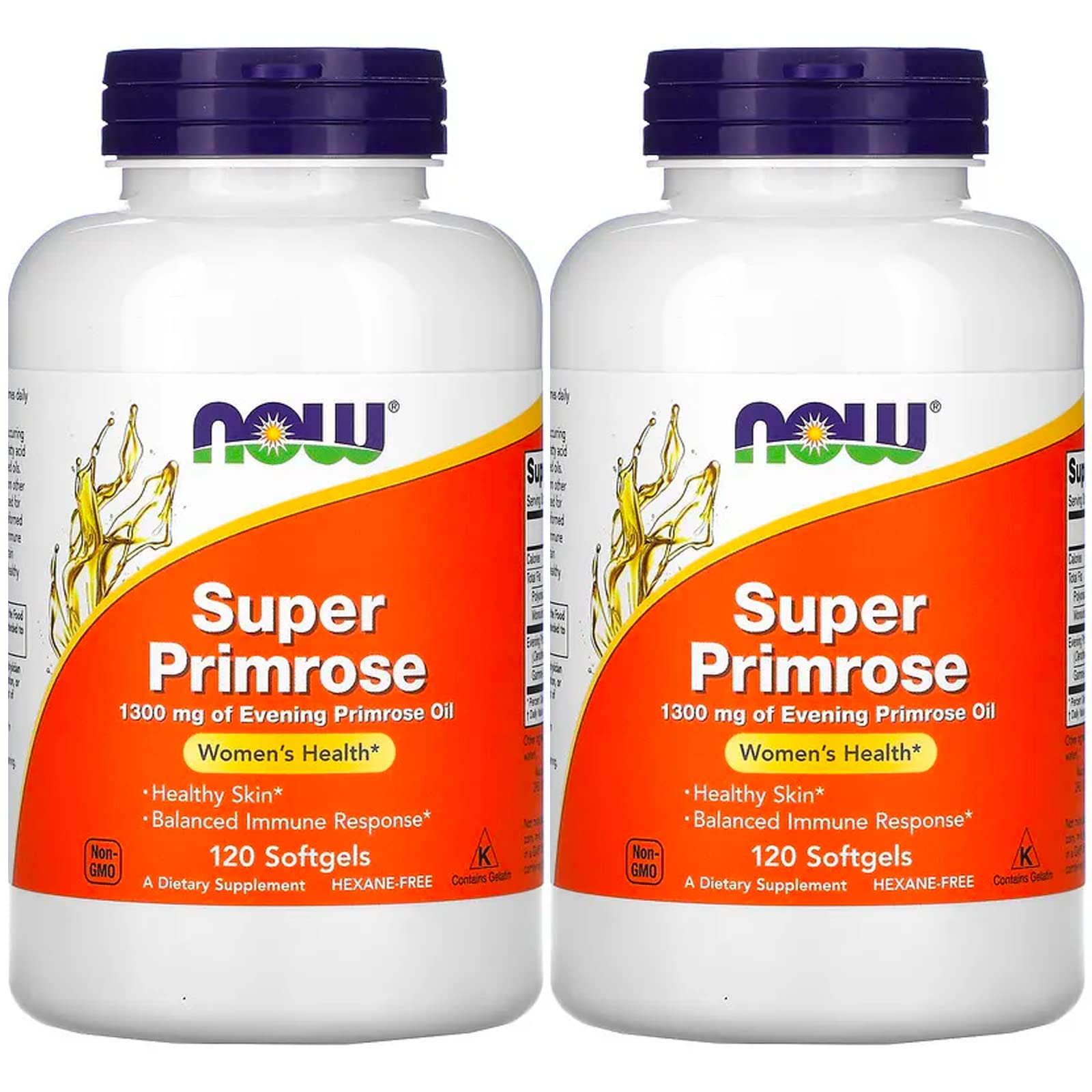 NOW Foods Super Primrose Oil bottle and 1300 mg softgels