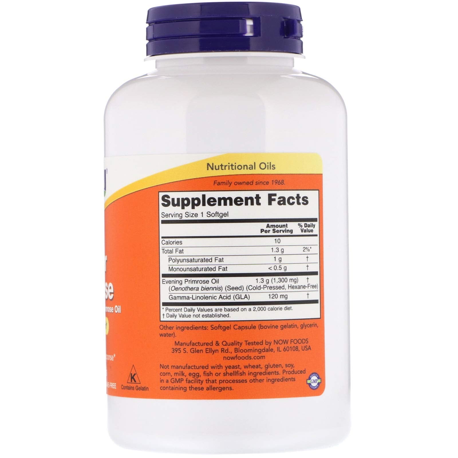 Close-up of NOW Super Primrose Oil softgels