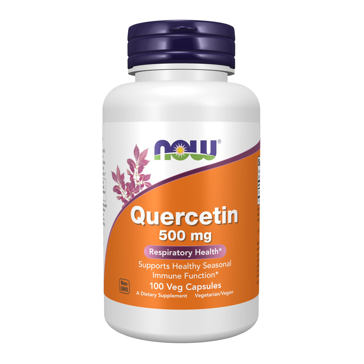 NOW Quercetin 500mg vegan capsules bottle – front view