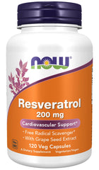 NOW Resveratrol 200 mg label with red wine extract