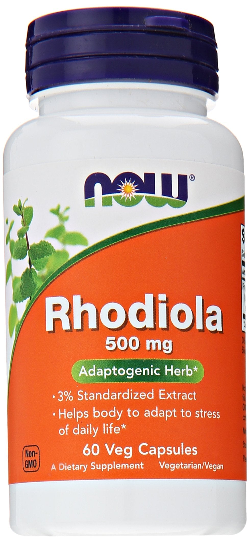 NOW Rhodiola Rosea 500mg bottle with 60 capsules, pack of 2