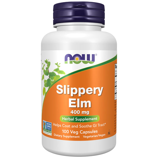 NOW Slippery Elm 400 mg bottle label