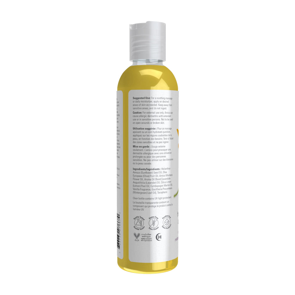 Close-up of Arnica Montana Flower Oil and Olive Oil ingredients