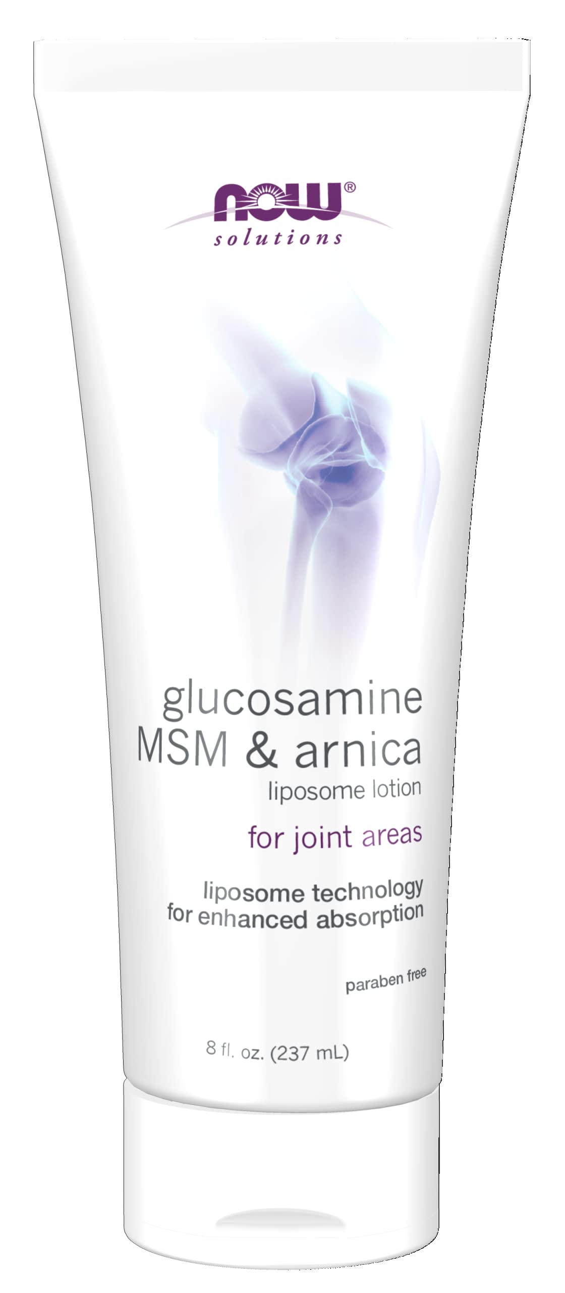 Front view of NOW Foods Solutions Glucosamine, MSM & Arnica Liposomal Lotion 8 oz bottle
