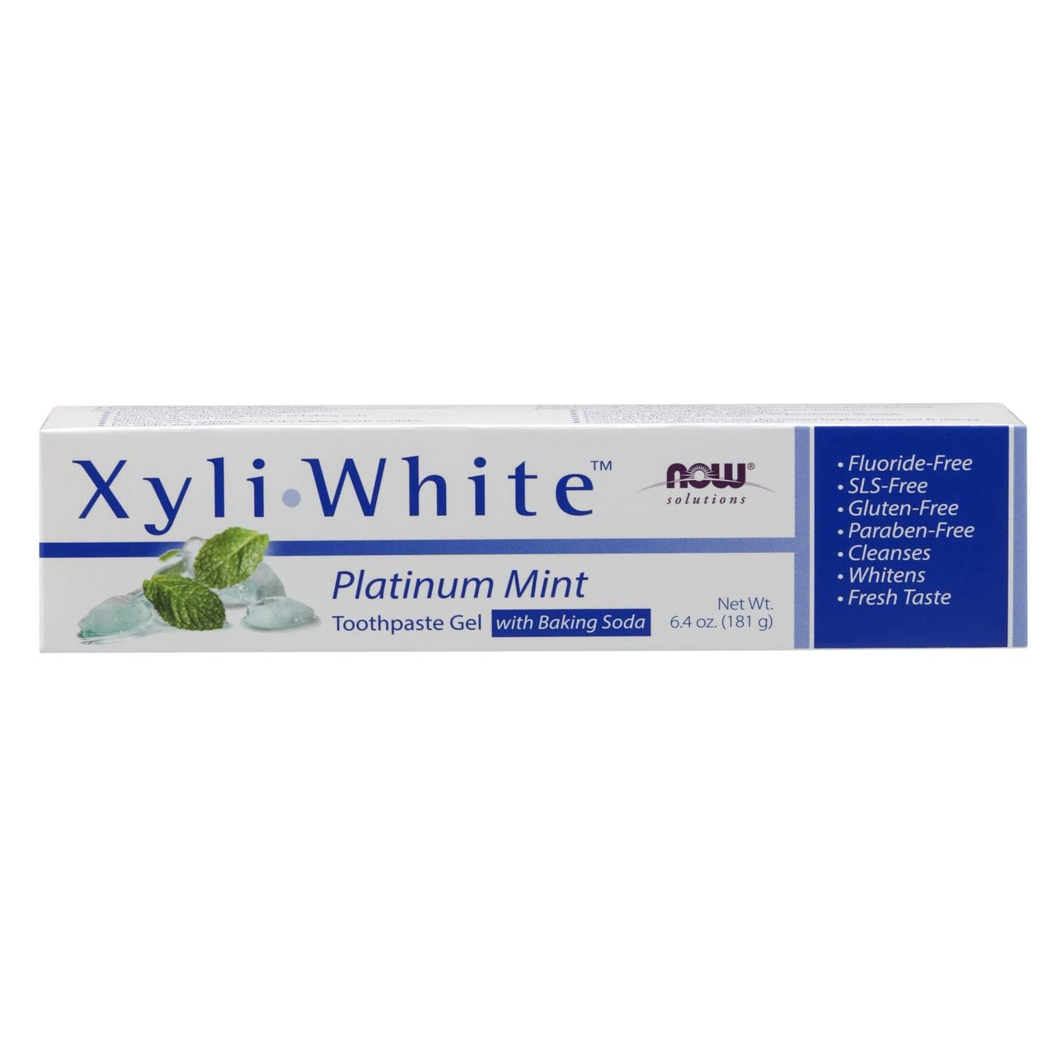NOW Solutions XyliWhite Toothpaste Gel Platinum Mint tube, 6.4 oz – front view