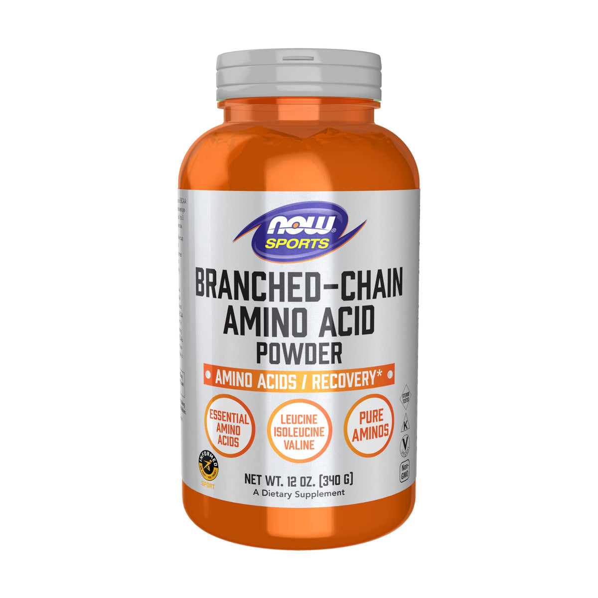 Front view of NOW Foods BCAA powder 12 oz