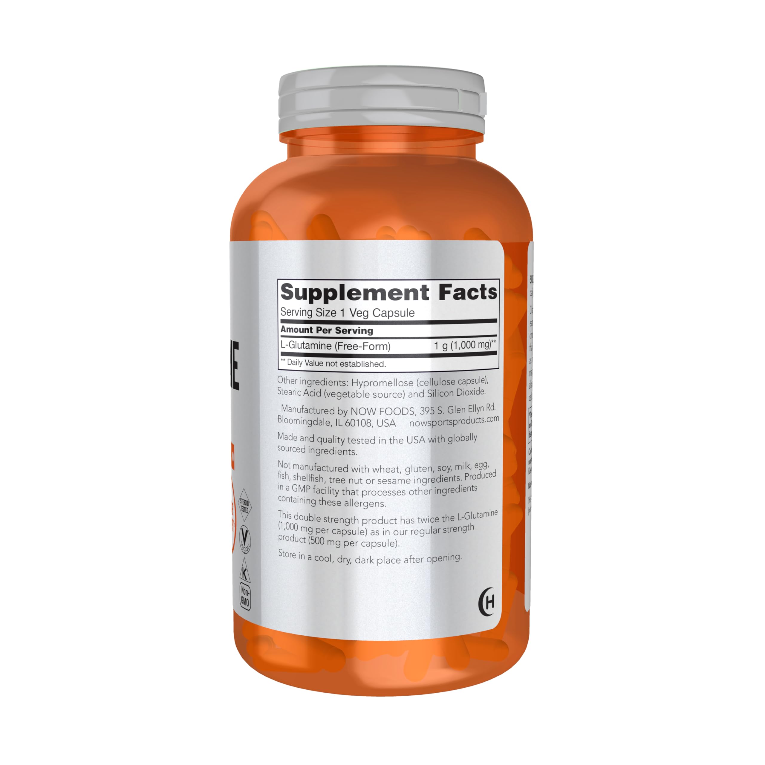 NOW Sports Glutamine bottle with safety seal