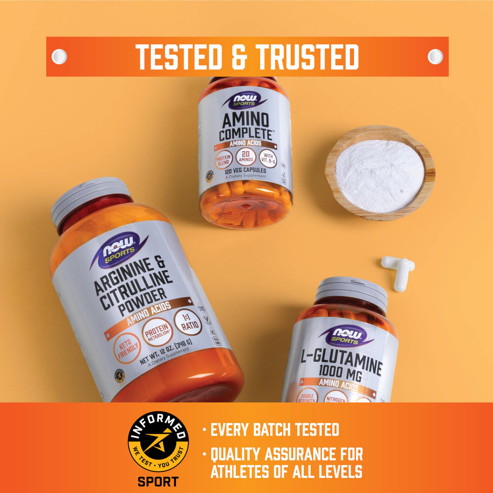 Glutamine 1000 mg capsules beside bottle