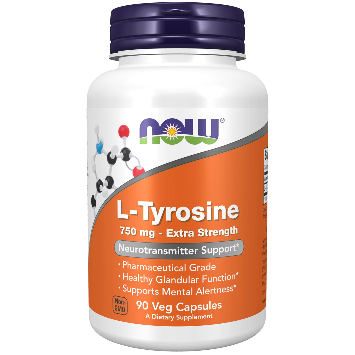 NOW Supplements L-Tyrosine 750 mg bottle with label
