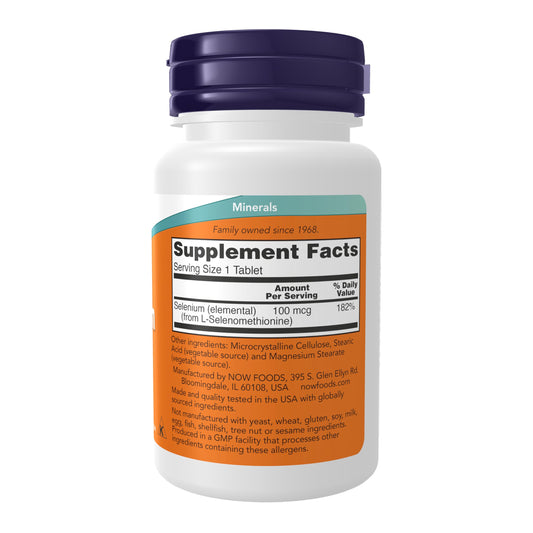 NOW Selenium 100 mcg bottle with tablets