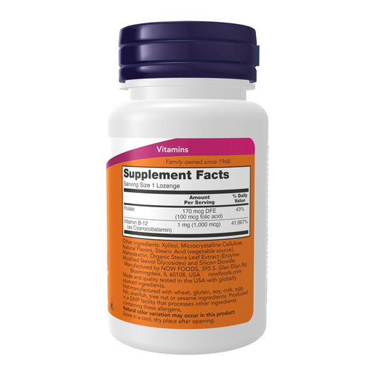 Close-up of Vitamin B-12 and Folic Acid chewable lozenges