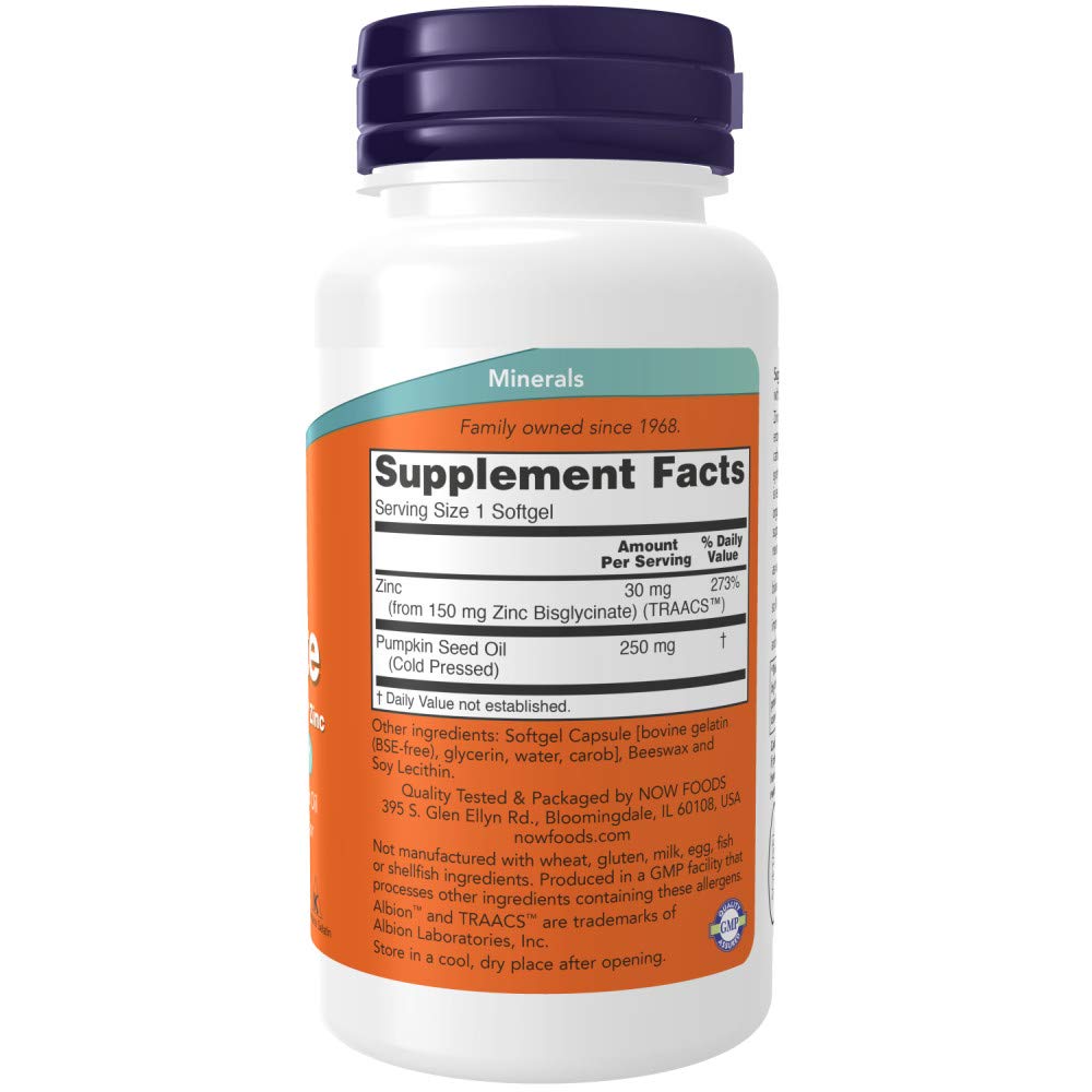 Close-up of zinc glycinate softgels with pumpkin seed oil