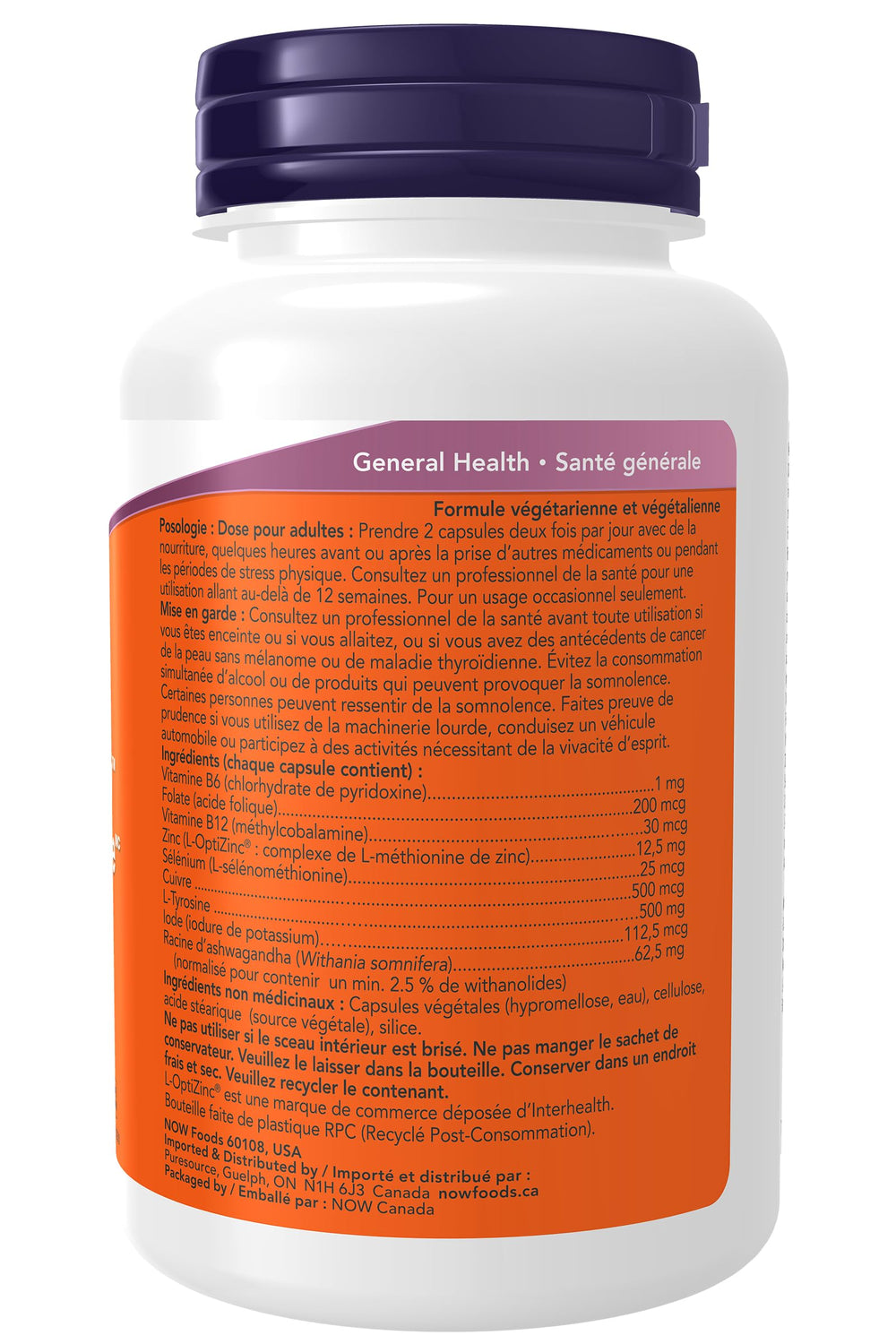 Ashwagandha and thyroid-support ingredients label close-up