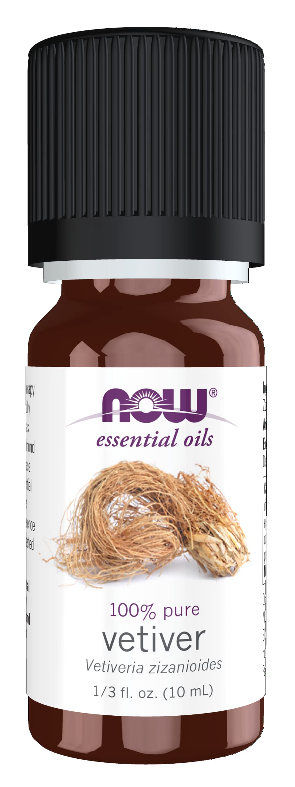 NOW Vetiver Oil bottle showing woodsy aroma, 10 mL