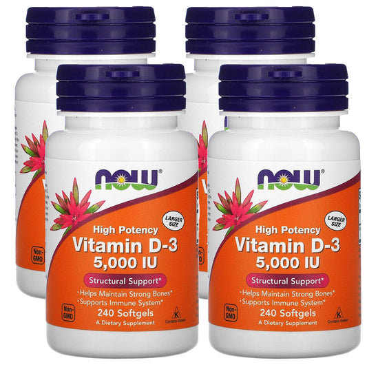 NOW Vitamin D-3 5000 IU softgels bottle and label