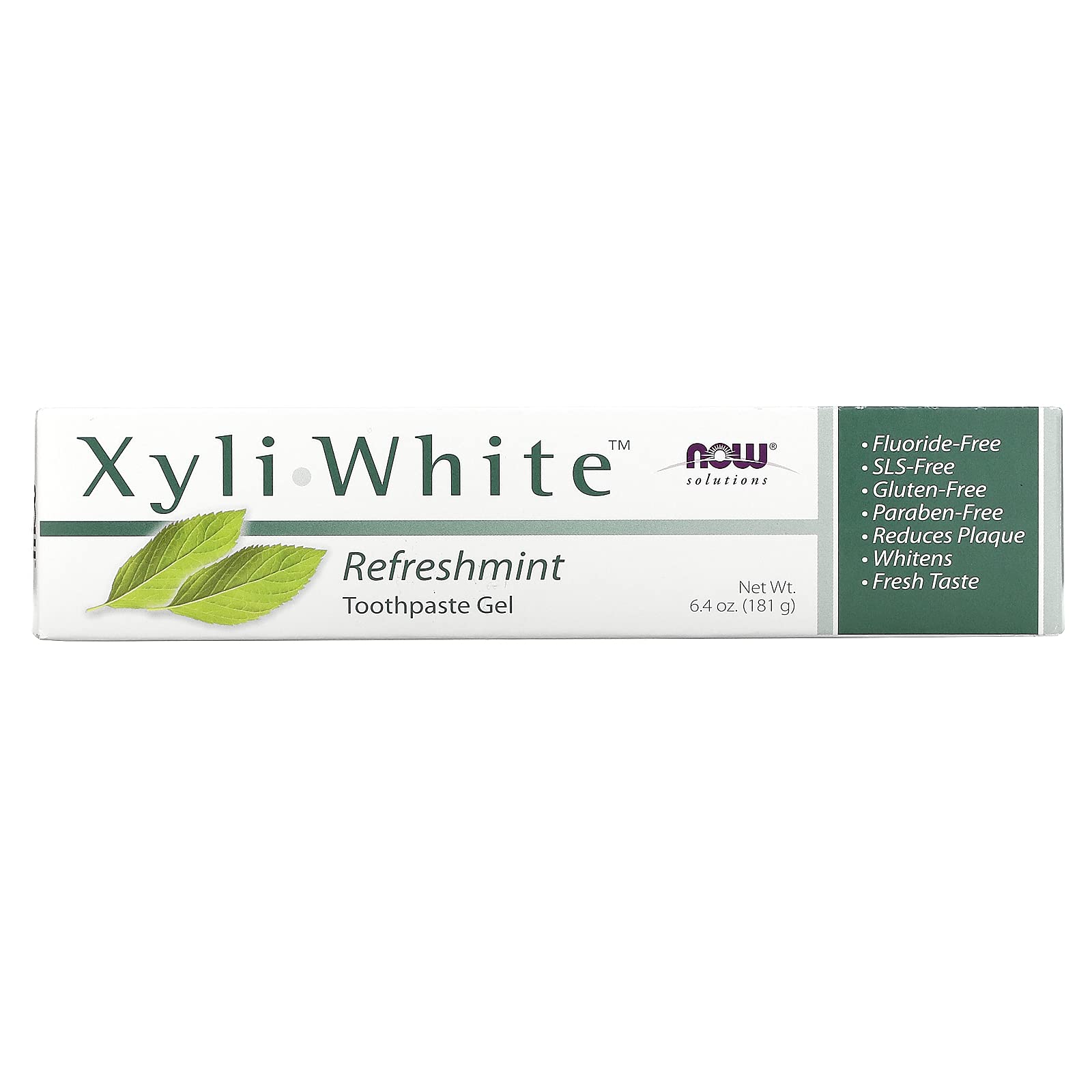 NOW Xyliwhite Refreshmint toothpaste packaging showing 4 tubes in a pack